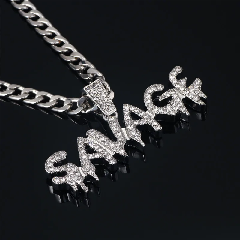 Bling Savage ожерелье с надписью и кулоном блестящая цепочка со льдом теннисной