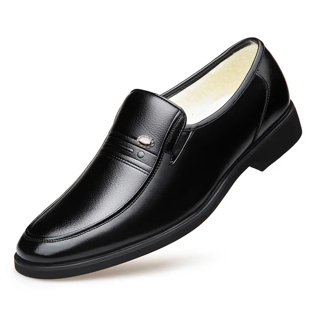 British Slip on Fur Leather Shoes Men Winter Footwear 2018