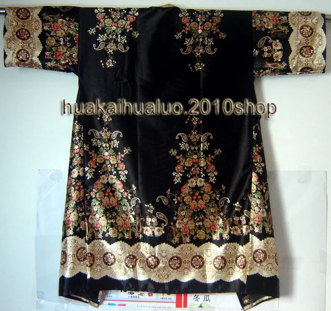 Черное китайское женское шелковое платье-Кафтан ручной работы с поясом, свободный размер, 3 цвета, WR007