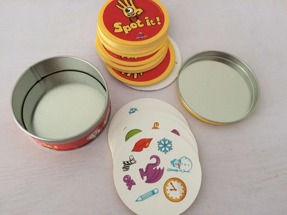 High quality card game, spot it dobble board game for children, funny, interesting with family gathering, find it metal mox pack