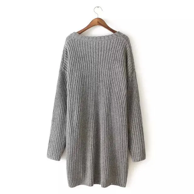 Europen Women Autumn Winter Long Pull Sweaters O neck Side Split Oversize Knitted Sweater Pullovers Fall Thick Sweaters