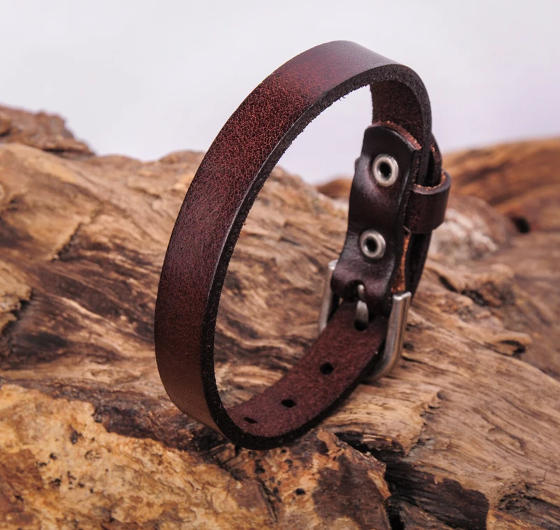 G458 Dark Brown Simply Cool Single Wrap Genuine Leather Bracelet Buckle