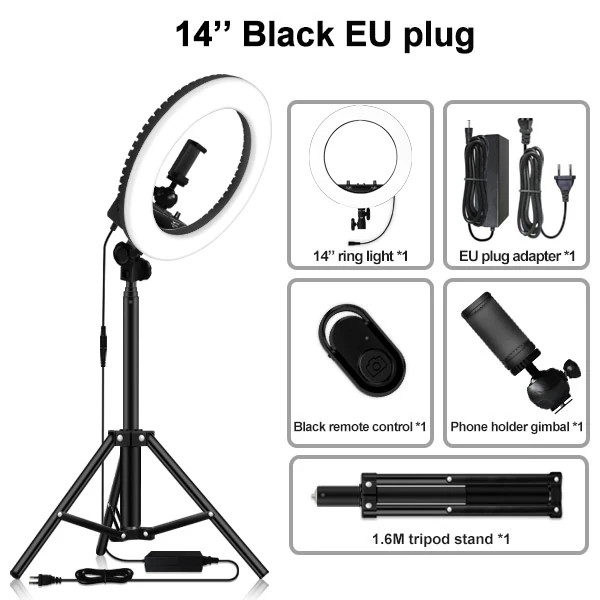 Фотостудия камера телефон видео 14 дюймов 55 Вт 240 шт светодиодный кольцевой светильник 5500K фотография регулируемое кольцо лампа с 200 см штатив - Цвет: EU plug type