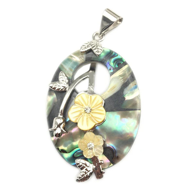 Download Natural Mother of Pearl Shell Pendant Antique Silver color Flower Abalone Shell Oval Pendants ...
