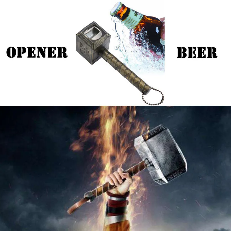 

Openers Thor Hammer Beer Bottle Opener Keychain Retro Mjollnir Light ABC And Iron Sheet Material Practical Table Decoration