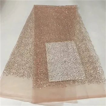 

2019 high quality French sequence sequins net lace,African tulle mesh sequence lace fabric for party dress 5yards/lot Gray pink