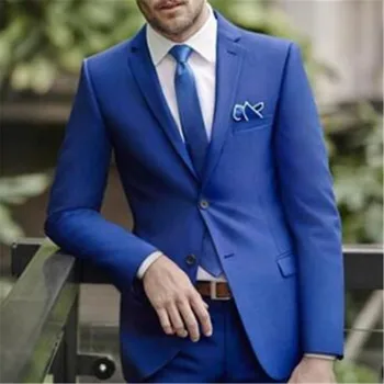 

Blue Wedding Suit For Men 2 Piece(Jacket+Pant+Tie) Two Button Latest Design Groom Bridegroom Tuxedos Fashion Blazer