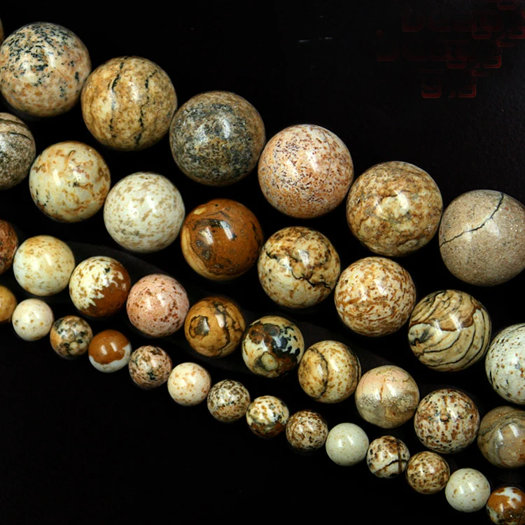 

Wholesale Natural Stone Beads Brown Round Picture Beads 4.6.8.10mm Strand 15"/ Diy For Jewelry Making Free Shipping
