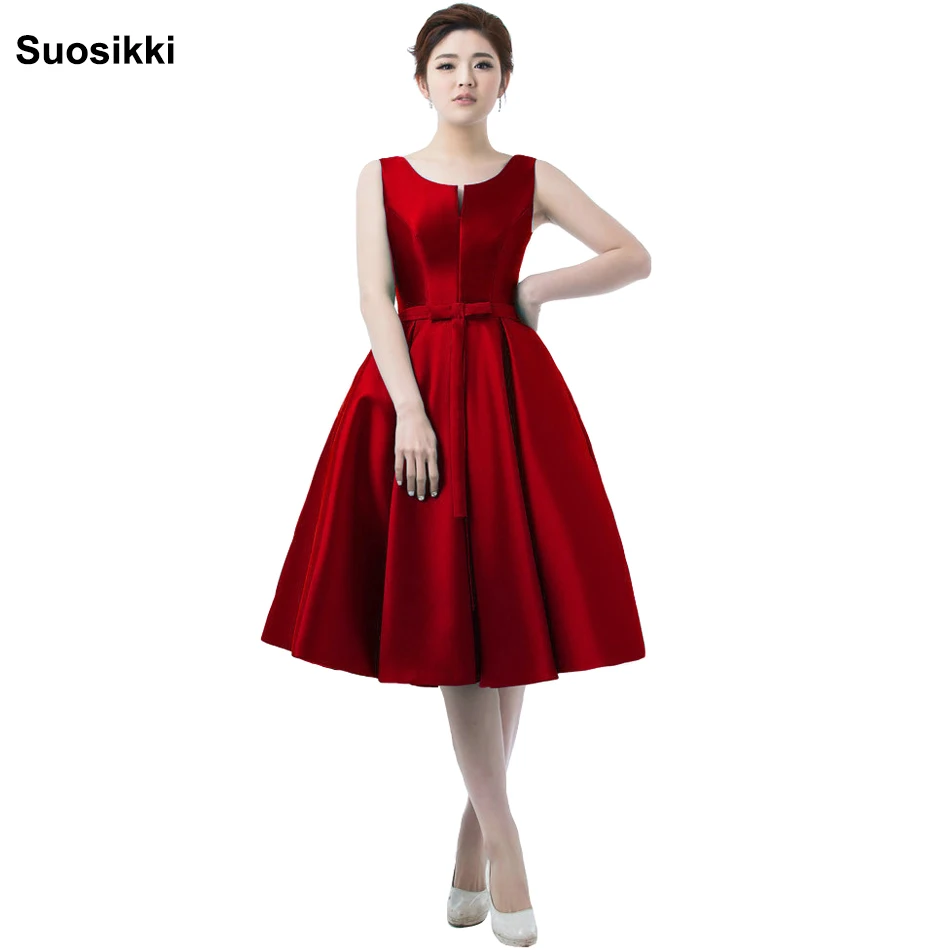 ТРАПЕЦИЕВИДНОЕ платье для выпускного вечера длиной до середины икры; короткие новейшие вечерние платья; robe de soiree caftan bolero avondjurk brautkleid noiva - Цвет: Красный