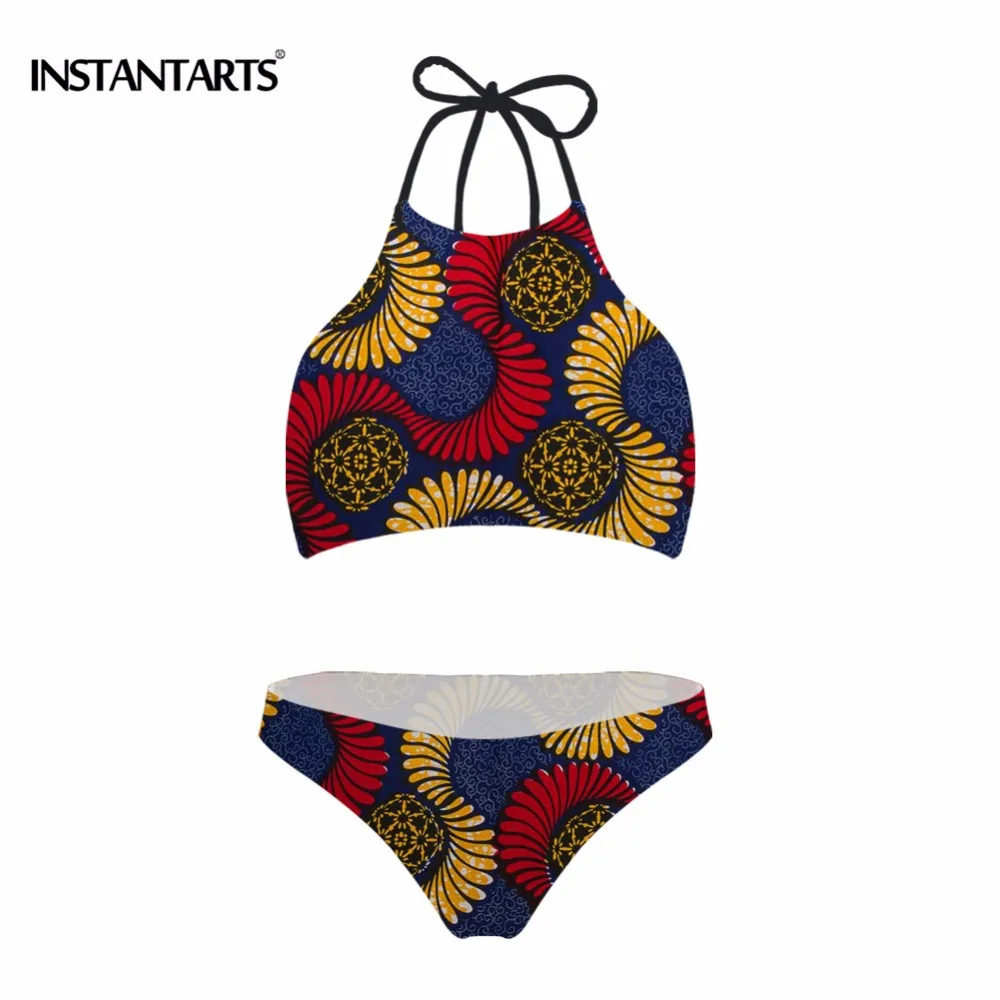 INSTANTARTS Hot Lace Up Bathing Suit Women African Print Bikini Sets ...