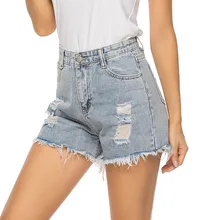Женские облегающие джинсовые шорты, женские рваные джинсовые шорты со средней талией, популярные Короткие штаны для отдыха, пляжные повседневные шорты с дырками, летние штаны с кисточками