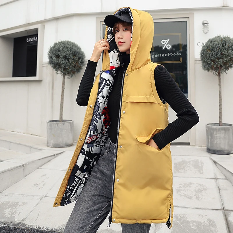 

KUYOMENS Casual Winter Women Vest Sleeveless Long Cotton Autumn Jacket Warm Vests Waistcoat Coat Female Both Side wear