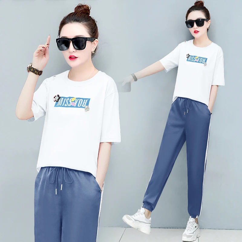 

2019 Tracksuits for Women Outfits 2 Piece Set Plus Size wide leg Pants Suits and Top Sportswear Co-ord Set Two Summer Clothing