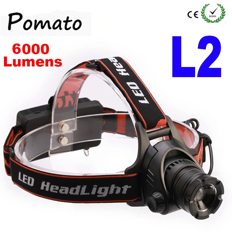 

The newest XM-L XML L2 LED 6000 Lumens Zoomable Rechargeable LED Headlight / Headlamp Light Flashlight