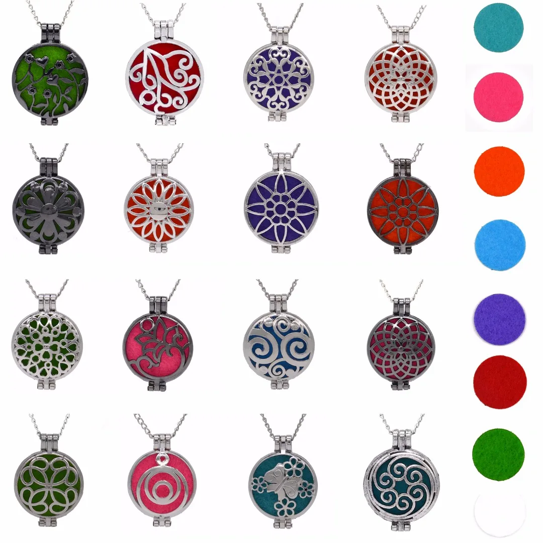 1pcs Aroma Diffuser Necklace Open Vintage Silver Lockets Pendant Perfume Essential Oil Aromatherapy Locket Necklace With Pads