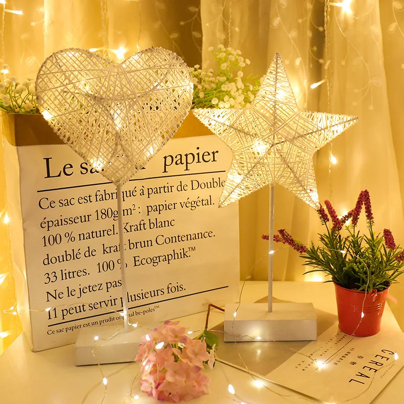 

Creative LED rattan stars heart-shaped lights love lights stars with moon girl heart room decoration Christmas tree modeling lig