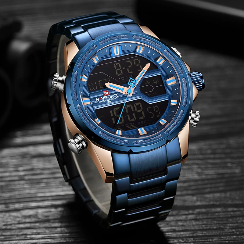 NAVIFORCE Luxury Brand Men Sports Watches Men's Quartz LED Digital Clock Male Full Steel Military W