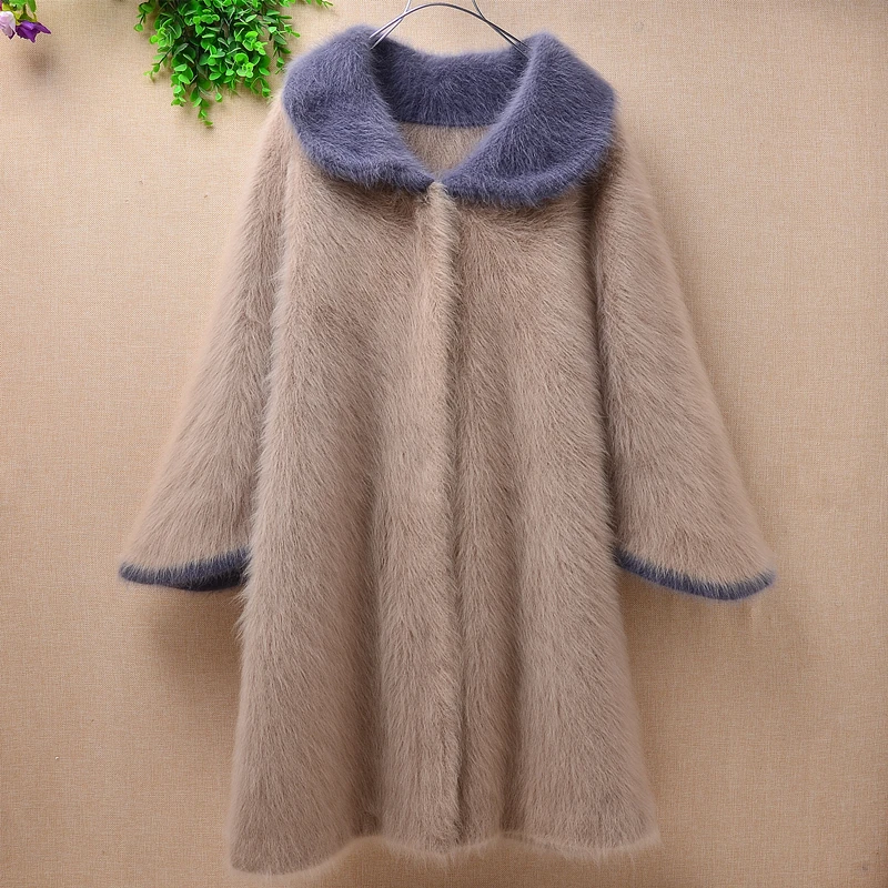 

Top quality Female real plush mink cashmere turn-down collar cardigan loose long flare sleeves angora fur sweater coat winter