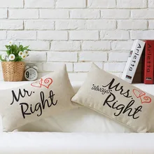 Mr& Mrs Свадебная пара милая хлопковая Подушка льняная Подушка, домашний Декор диванные подушки
