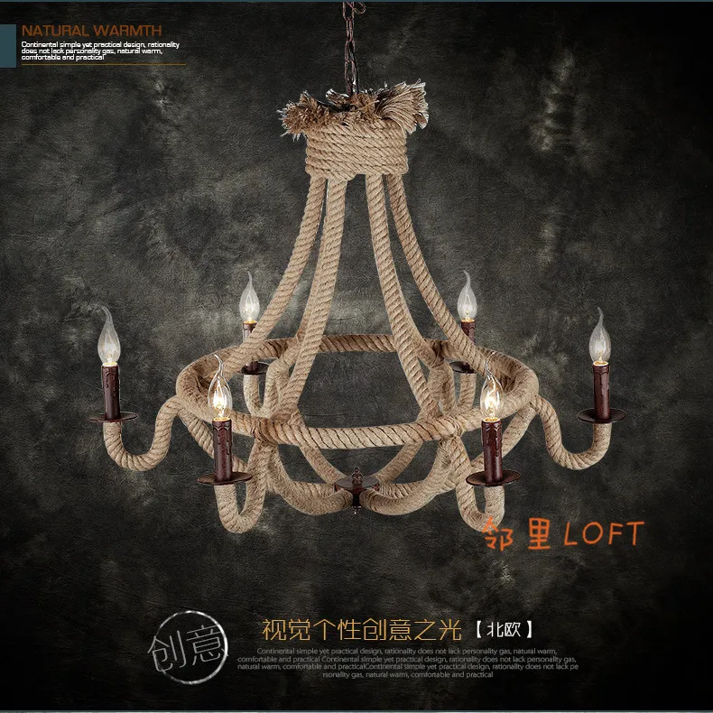 

Nordic art RETRO iron rope pendant light American country living room coffee shop personalized clothing hanging light