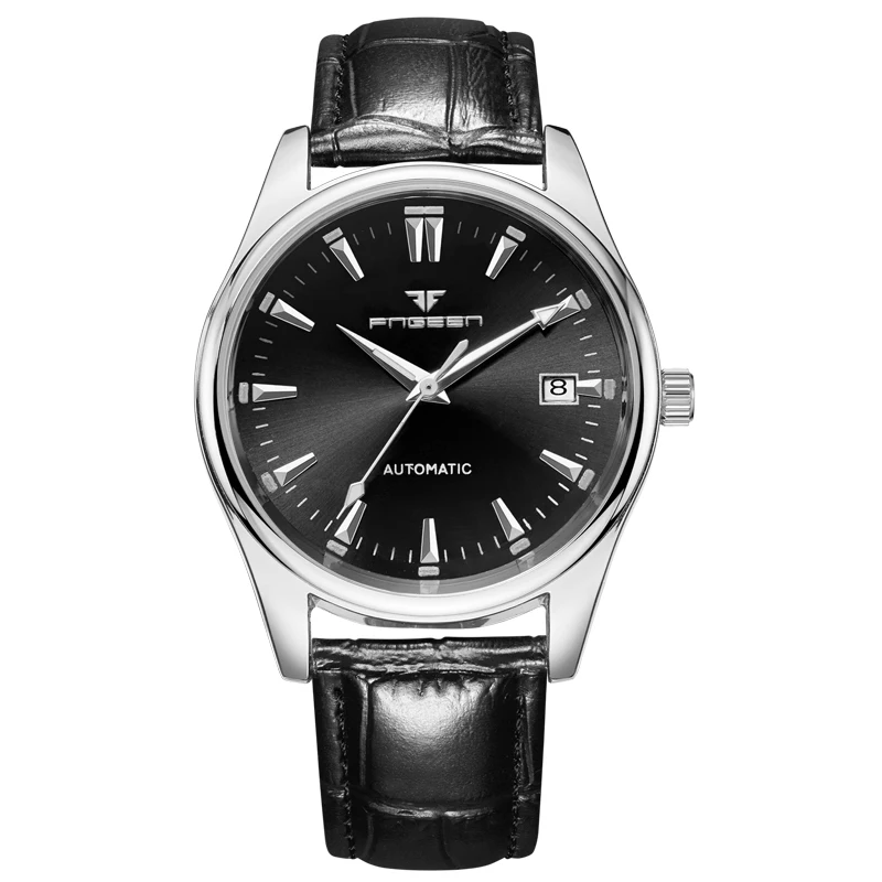 

FNGEEN Men's Fashion Sport Stainless Steel Case Leather Band Quartz Analog Wrist Watch mens watches top brand luxury Wristwatch