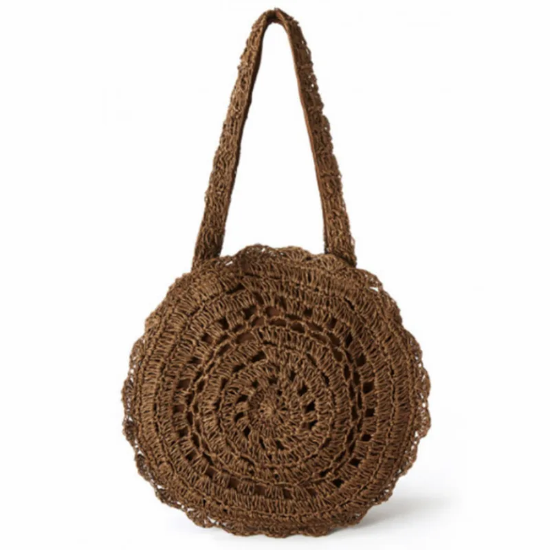 Bohemian Straw Bags for Women Circle Beach Handbags Summer Rattan Shoulder Bags Handmade Knitted Travel Big Totes Bag 2022 New 2
