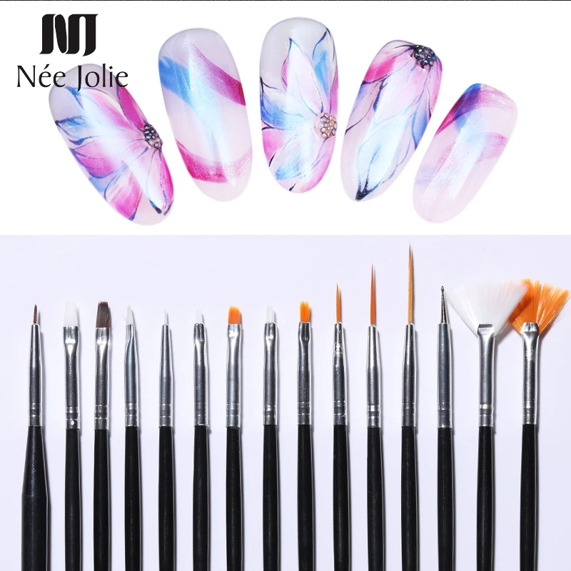 

15Pcs/set Acrylic UV Gel Polish Nail Brush Kit Pink White Dotting Painting Tips Dust Clean Builder Pen Nail Art Design Tools