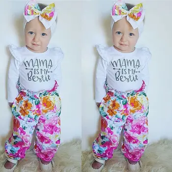 

3PCS MAMA Infant Baby Girl Outfits Clothes Set Romper Bodysuit+Pants Leggings