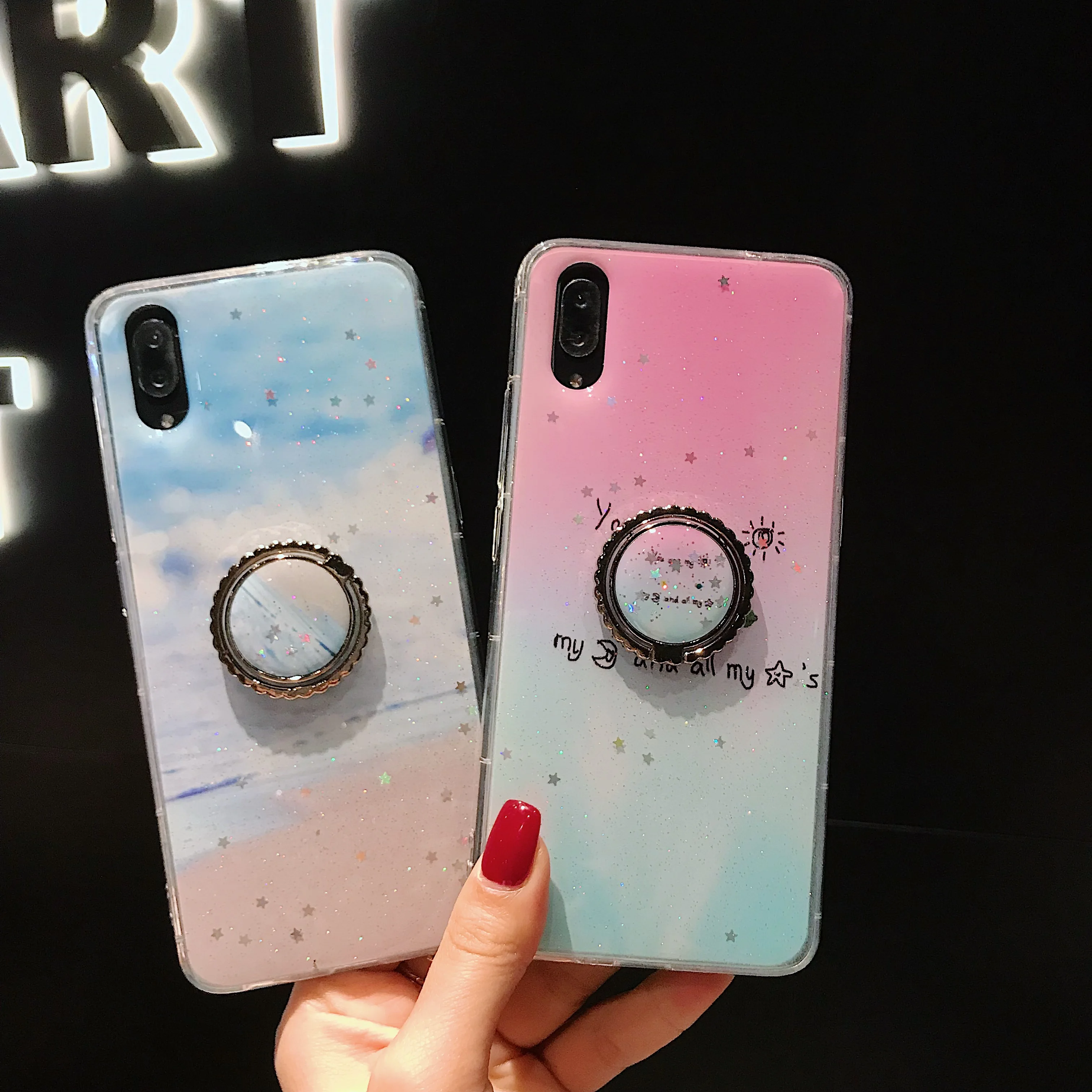 

Zxtrby Simple Sea Beach Glitter Soft Cell Phone Case With Metal Phone Holder for Huawei P30 Pro Lite Nova3 3i Phone Shell Capa