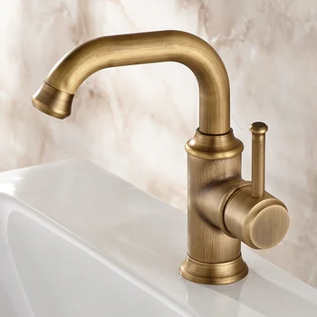 

Basin Faucets Antique Brass Bathroom Sink Faucets Single Handle Vintage Deck Mount Torneiras Hot Cold Bath Mixer Water Tap