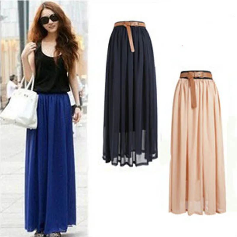 New Brand Fashion Designer Sexy Style Skirt Women Sexy Chiffon Candy Color Long Skirt High Quality Nice designs Hot selling