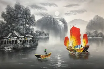 

Hand Painted Beautiful Sailing Boat Oil Painting on Canvas Modern Landscape Canvas Painting Wall Art Pictures for Living Room