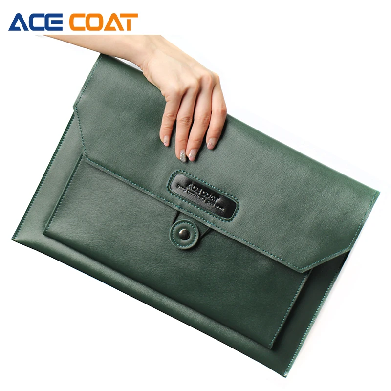 ACECOAT Split Leath Laptop Sleeve Case Bag With Handle Pockets For MacBook Air Pro 13 Retina