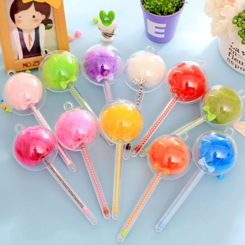 

cute colorful gel pen black ink fur ball kawaii pens kids promotional gift school office stationery supplies