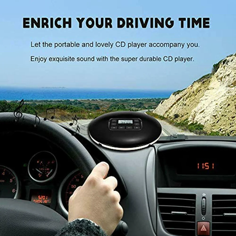 

CD Player Round Personal Compact Music HIFI Anti-shock Anti-Skip Portable Small USB Car Battery Powered LCD Display Home