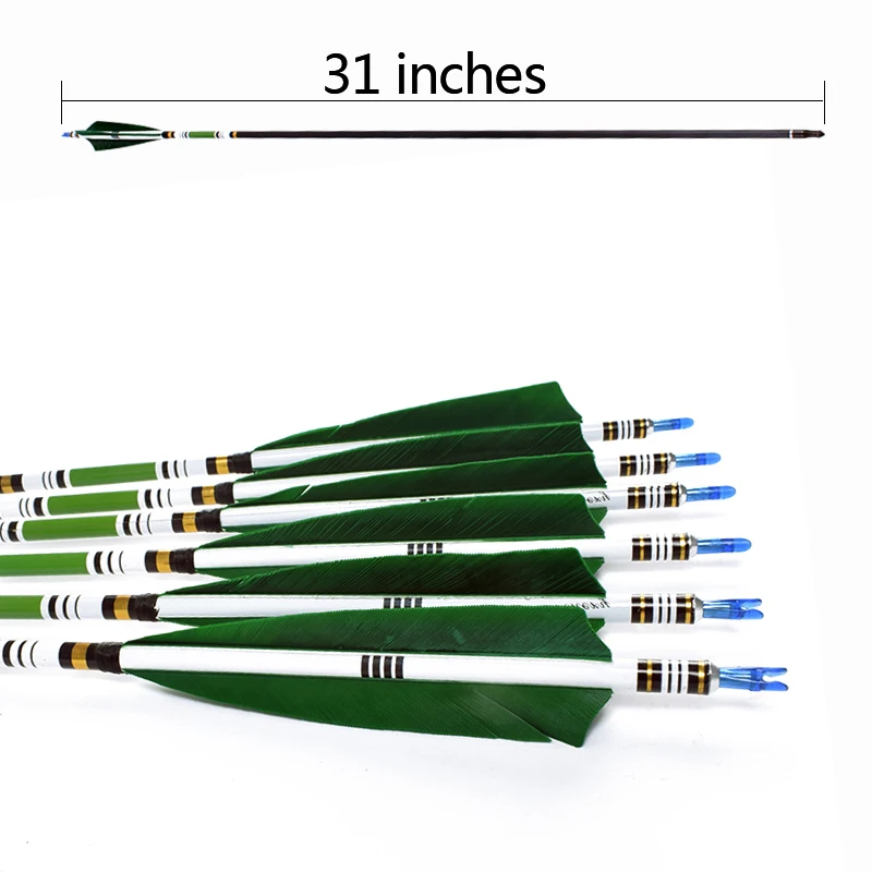 6PCS-Pure-Carbon-Arrow-Length-31-5-Inches-Spine-500-Dark-Green-Turkish-Feather-Recurve-Bow (3)