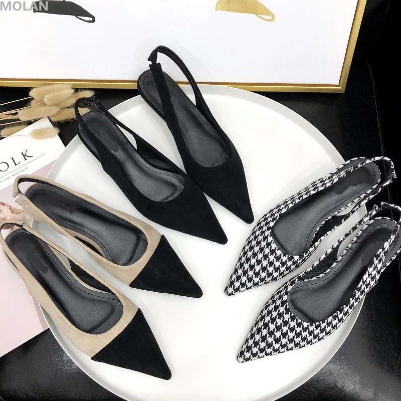 

MOLAN Brand Designers 2019 New Fashion Elegant Gingham Mix Colors Lady Sandals Back Strap Female Pointed Flock Shoes Casual