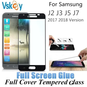 

VSKEY 10PCS Full Glue Tempered Glass for Samsung Galaxy J2 J3 Pro J5 2017 2018 J7 Prime Full Cover Screen Protector Anti Scratch