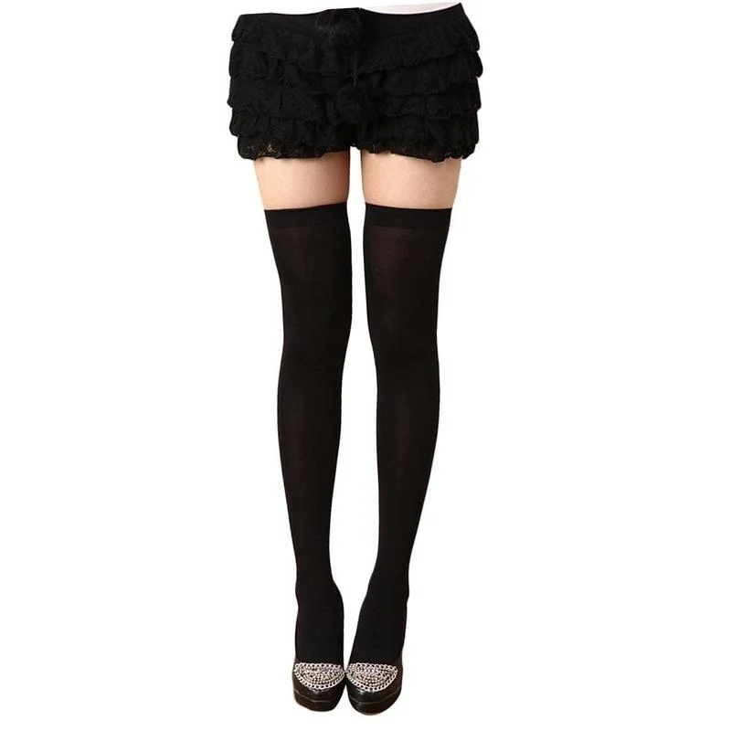 1Pair Women Girls Opaque Over Knee Thigh High Elastic Sexy Stockings Black/White Over the knee stockings Women Stocking