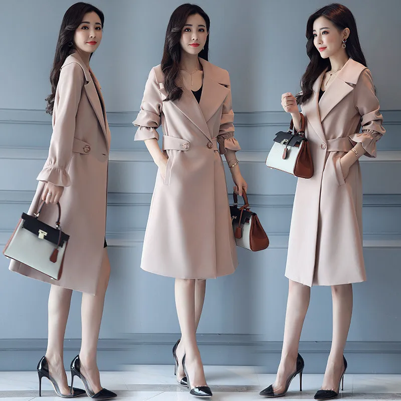 Новинка весна осень модный тонкий длинный Тренч Женское пальто с ...