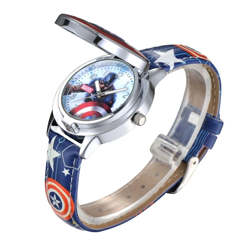 Marvel Avengers Captain America Teen Boys Quartz PU Band Waterproof Flip Watch Children Like Firm Shield Hero Watches Disney Top
