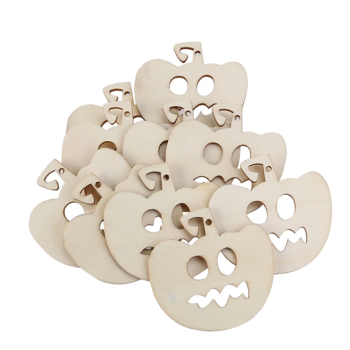 10pcs wooden embellishments halloween decoration bitter smile pumpkin head pattern pendant with hemp ropeschina