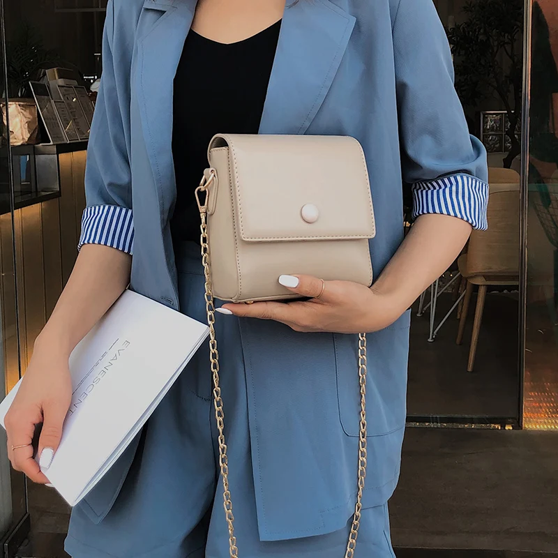 

Simple Style Solid Color PU Leather Crossbody Bags For Women 2019 Chain Shoulder Messenger Bag Female Mini Purses Handbag