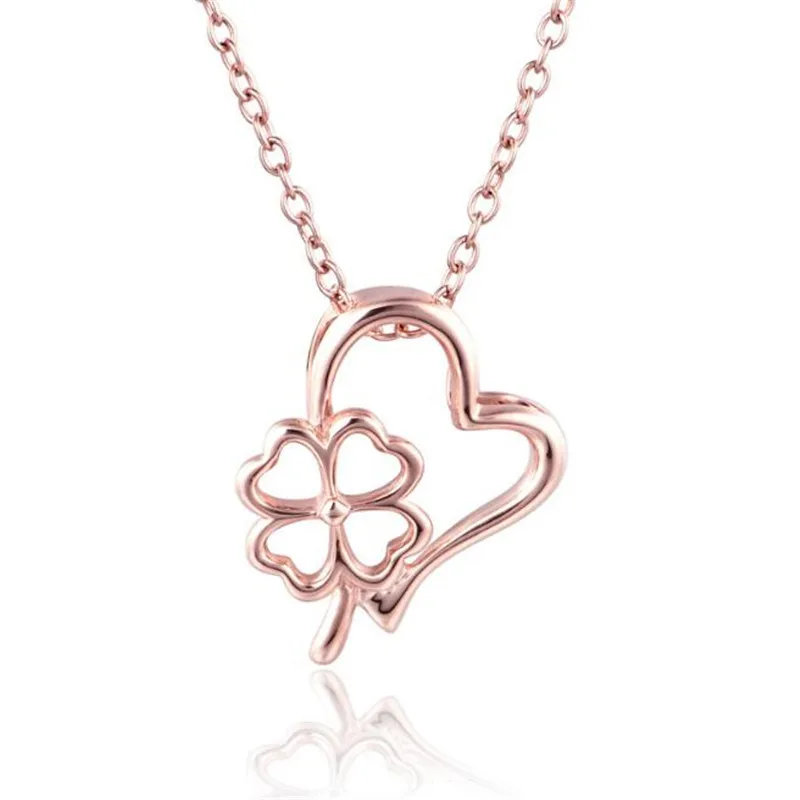 

100% 18K Gold New Clover Heart Necklace Pendant Four Leaf Clover Jewelry Women Heart Necklace Accessory Romantic Gifts