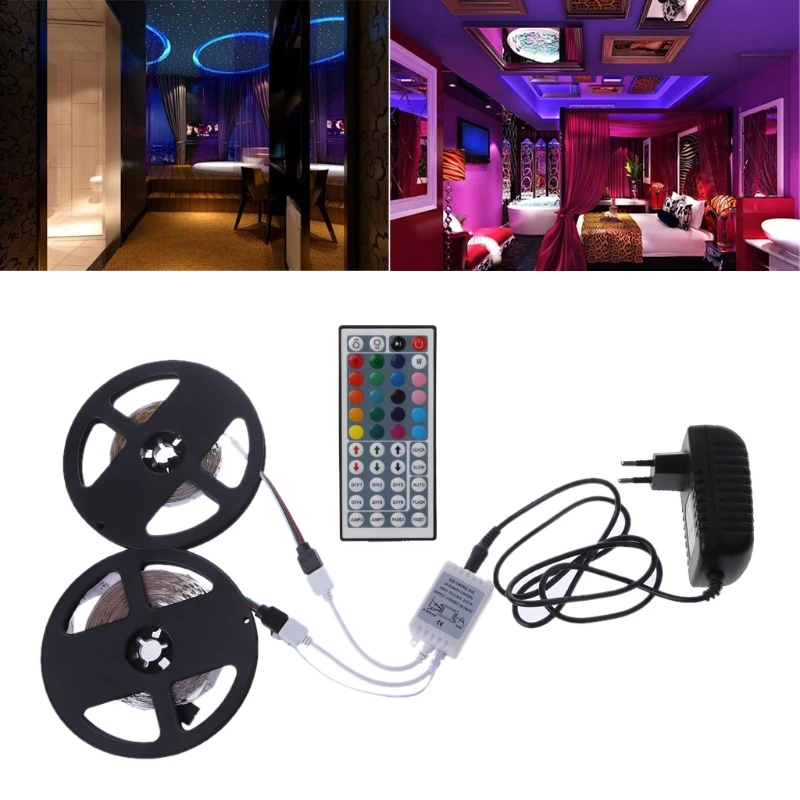 3528 Multi RGB 10m SMD 12V LED Strip Light Adapter 44 Key IR Remote Non Waterproof J6PD Wholesale dropshipping
