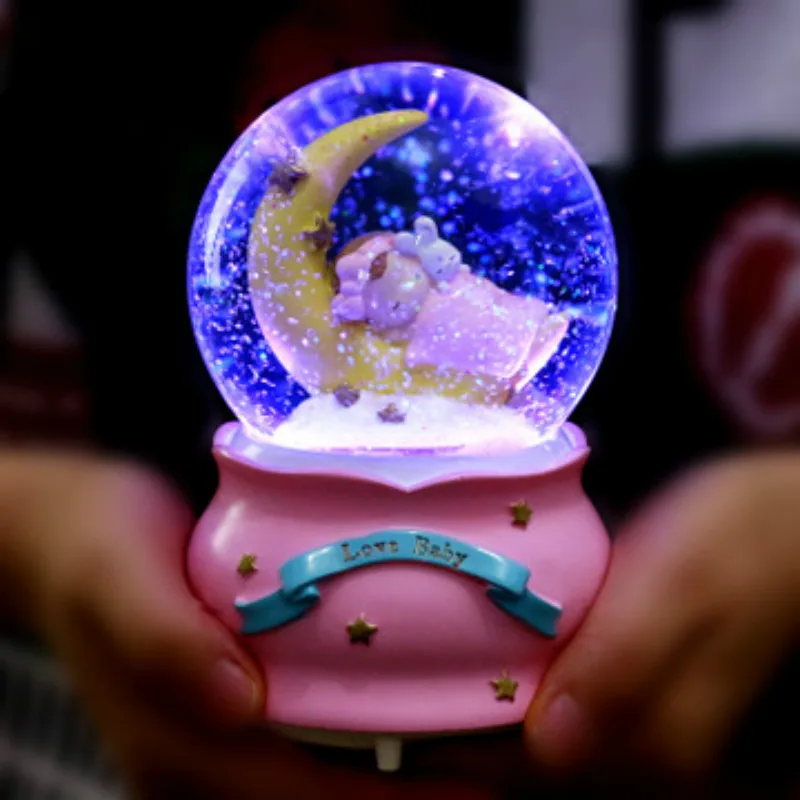 

Creative cute crystal ball moon boys and girls to give children gifts blowing snow with lights music box