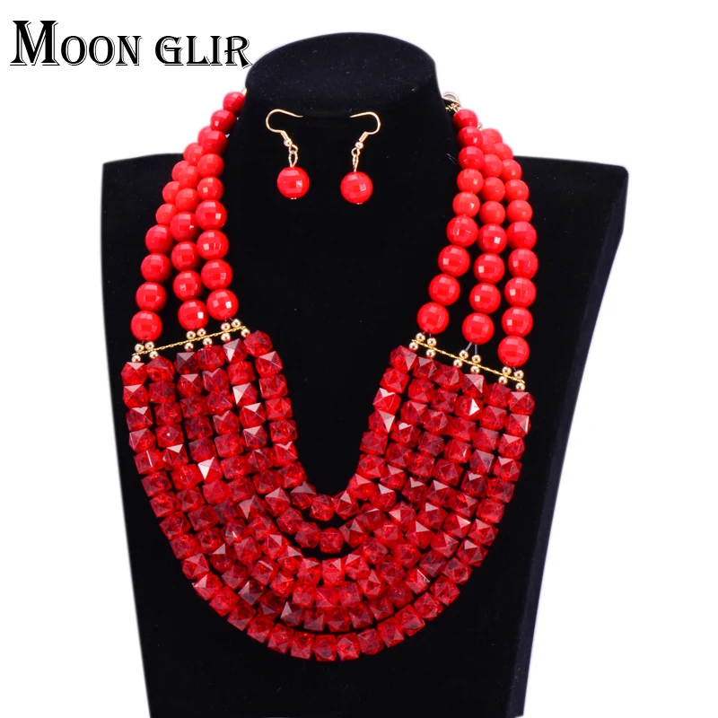 

2016 uk Hot selling 6 color Nigerian Wedding bridal African Beads Jewelry Set statement Big Necklace / Earrings for women