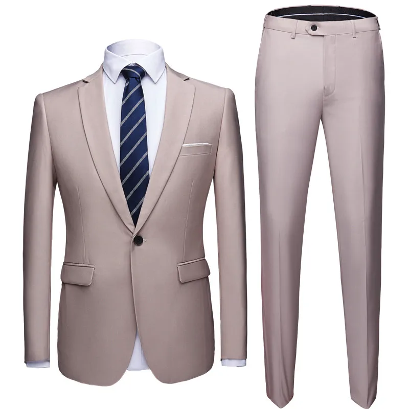 Костюм Для мужчин, комплект из 2 предметов(пиджак+ брюки) социальный костюм Для мужчин модные однотонные Бизнес комплект Повседневные комплекты одежды размера плюс жениха торжественное платье - Цвет: 920-2pcs