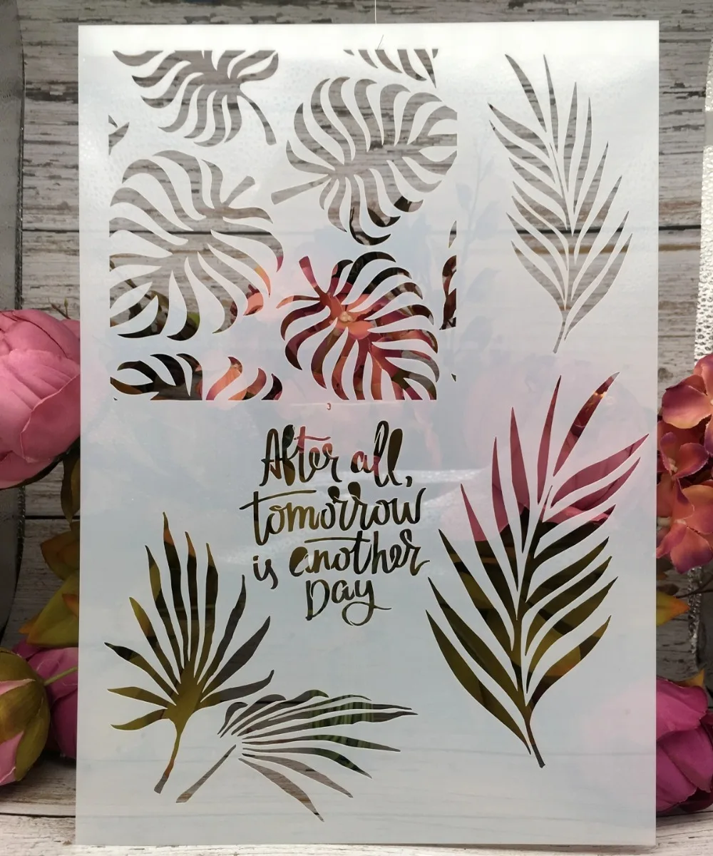 

29*21cm New Leaves Words DIY Layering Stencils Wall Painting Scrapbook Coloring Embossing Album Decorative Paper Card Template