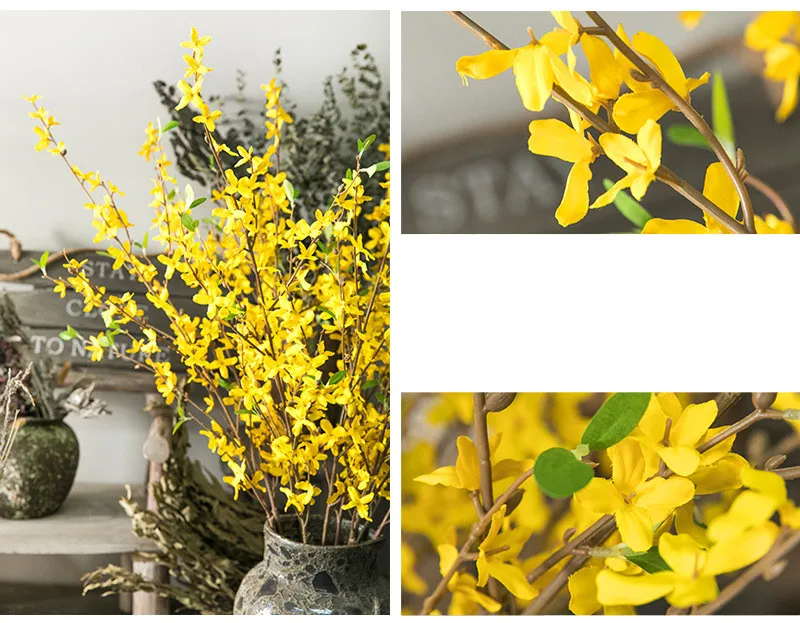 Flone European Artificial Flowers Simulation Flower Branch Winter Jasmine Silk Flower Plant Wedding Home Party Decor Floral (7)